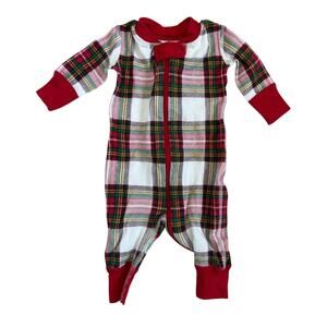 Hanna Andersson Red Organic Zip Sleeper Holiday Plaid Pajama 50cm 0-3 months